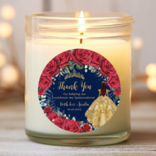 Quinceañera Red Floral Enchanted Roos Navy Ronde Sticker