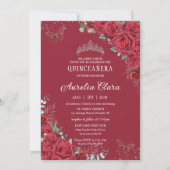 Quinceañera Red Floral Rozen Butterflies Kaart (Achterkant)