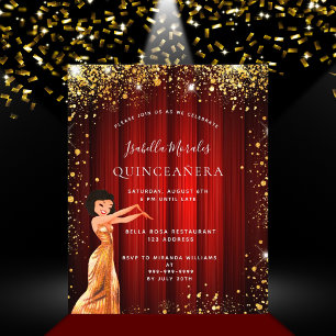 Quinceanera red gold budget uitnodiging flyer
