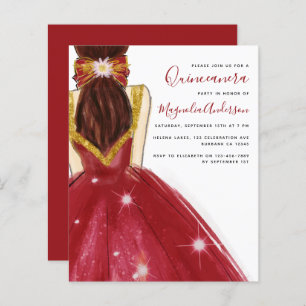 Quinceanera Red Gold Dress Budget Uitnodiging