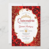 Quinceanera Red Gold Elegant Chic Kaart (Voorkant)