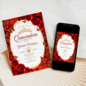 Quinceanera Red Gold Elegant Chic Kaart