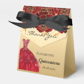 Quinceanera red gold florals jurk bedankt bedankdoosjes (Voorkant Zijde)