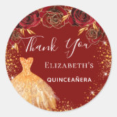 Quinceanera red gold jurk Dank je Ronde Sticker (Voorkant)