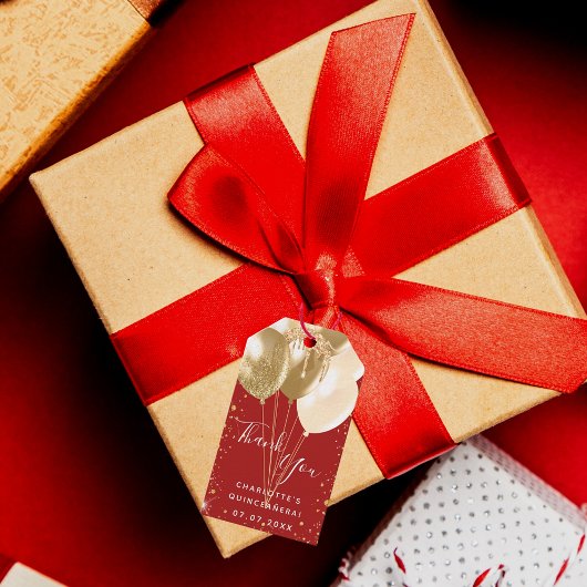 Quinceanera red goudballonnen bedankt cadeaulabel