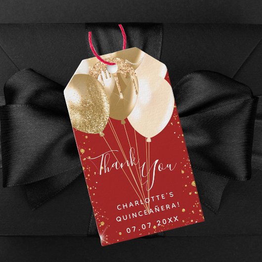 Quinceanera red goudballonnen bedankt cadeaulabel