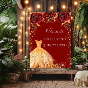 Quinceanera red goudglitter jurk floraal welkom perfect poster