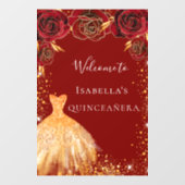 Quinceanera red goudglitter jurk floraal welkom raamsticker (Vel)