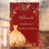 Quinceanera red goudglitter jurk floraal welkom raamsticker (Vel 2)