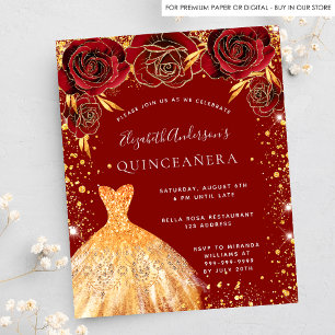 Quinceanera red goudglitter jurk florale budgetten flyer