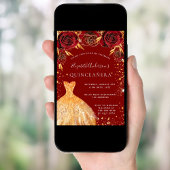 Quinceanera red goudglitter jurk kaart