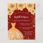 Quinceanera red goudglitter jurk rozen uitnodiging briefkaart (Voorkant)