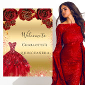 Quinceanera red goudjurk, florwelkom poster