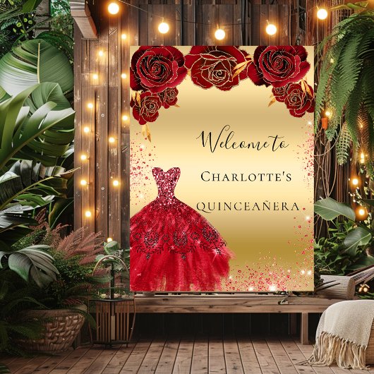 Quinceanera red goudjurk, florwelkom poster