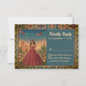  Quinceañera Red Gown Theme RSVP Kaartje (Voorkant)