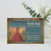  Quinceañera Red Gown Theme RSVP Kaartje (Staand voorkant)