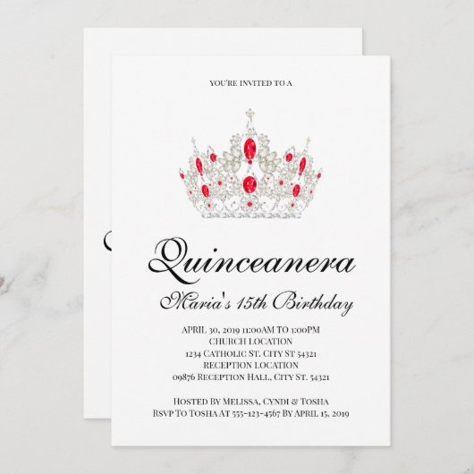 Quinceanera, Red Invitations Kaart (Voorkant / Achterkant)