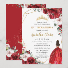 Quinceañera Red Ivory Blush Floral Princess Kaart