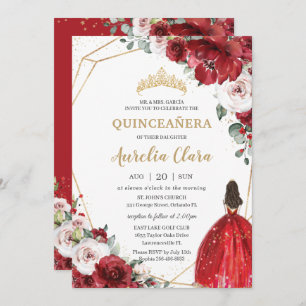 Quinceañera Red Ivory Blush Floral Princess Kaart