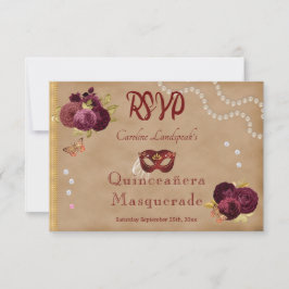 Quinceañera Red Masquerade Bourgondische Engelse R RSVP Kaartje