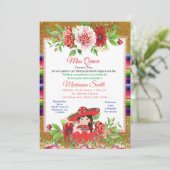 Quinceanera Red Mexican Miss Quince Invite Kaart (Staand voorkant)