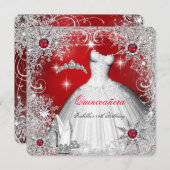 Quinceanera Red Pearl Silver Winter Snowflakes Kaart (Voorkant / Achterkant)