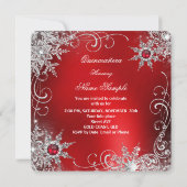 Quinceanera Red Pearl Silver Winter Snowflakes Kaart (Achterkant)