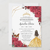 Quinceañera Red Rose Floral Yellow Dress Princess Kaart (Voorkant)