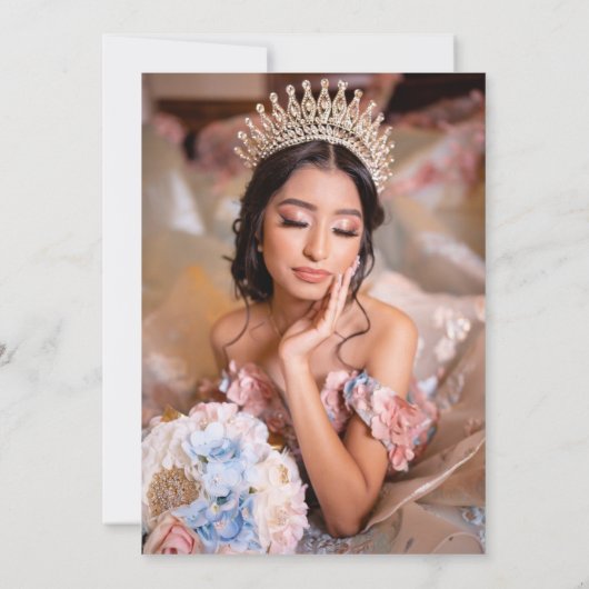 Quinceanera - Red Rose Gold Tiara uitnodiging (Achterkant)