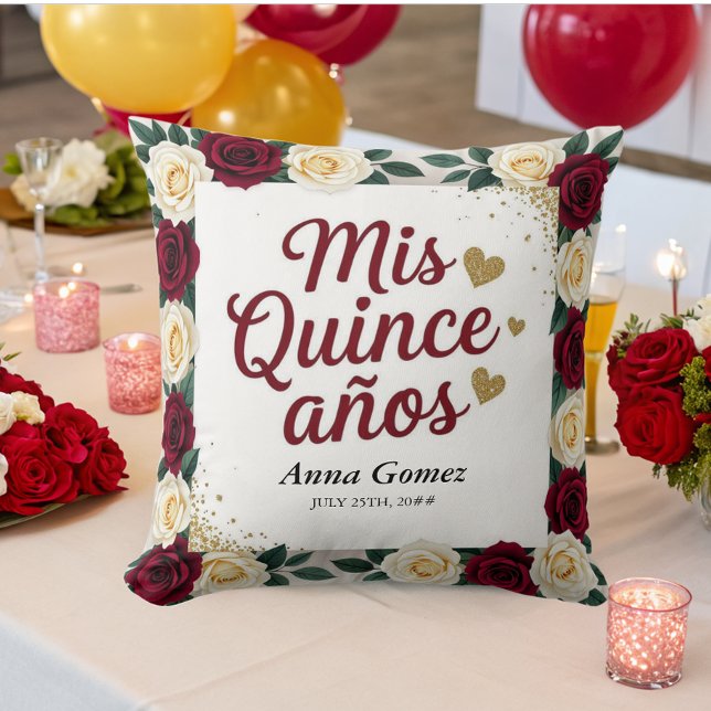 Quinceanera Red Rose Persoonlijk Mis Quince Anos Kussen (Creator heeft geüpload)