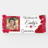 Quinceanera  Red Roses en Red Glitter Lijst Spandoek (Horizontaal)