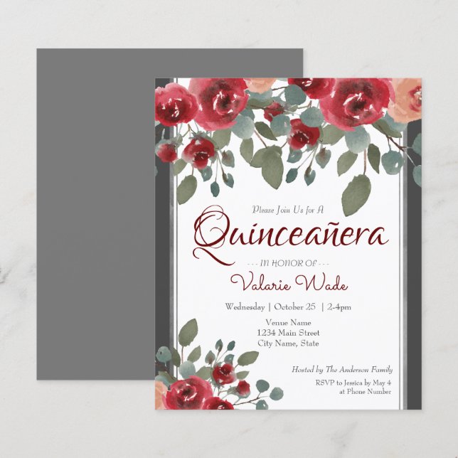 Quinceanera Red Roses Floral (Voorkant / Achterkant)