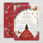 Quinceañera Red Roses Floral Gold Princess 16th Kaart (Voorkant / Achterkant)