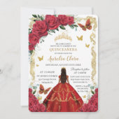 Quinceañera Red Roses Floral Gold Princess 16th Kaart (Voorkant)