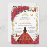 Quinceañera Red Roses Floral Gold Princess 16th Kaart<br><div class="desc">Pas deze mooie quinceañera-uitnodiging gemakkelijk en snel aan met eigen tekst. Druk op de knop Aanpassen om de stijl en plaatsing van de tekst verder te herschikken en te formatteren. Overeenkomende objecten in de winkel! c) De Happy Cat Studio</div>