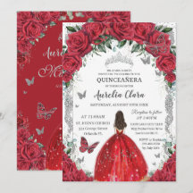 Quinceañera Red Roses Floral Princess Jurk Zilver
