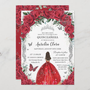 Quinceañera Red Roses Floral Princess Jurk Zilver Kaart