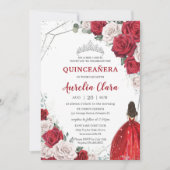 Quinceañera Red Roses Floral Princess Silver Crown Kaart (Voorkant)