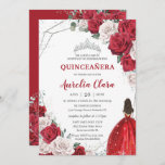 Quinceañera Red Roses Floral Princess Silver Crown Kaart<br><div class="desc">Pas deze mooie quinceañera-uitnodiging gemakkelijk en snel aan met eigen tekst. Druk op de knop Aanpassen om de stijl en plaatsing van de tekst verder te herschikken en te formatteren. Overeenkomende objecten in de winkel! c) De Happy Cat Studio</div>