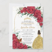 Quinceañera Red Roses Floral Princess Yellow Dress Kaart (Voorkant)