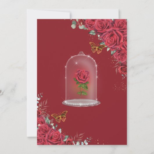 Quinceañera Red Roses Floral Princess Yellow Dress Kaart (Achterkant)