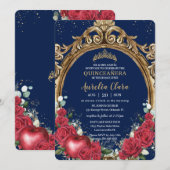 Quinceañera Red Roses Floral Sneeuwwitje Lijst Kaart (Voorkant / Achterkant)