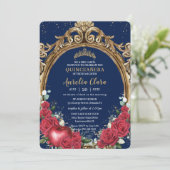 Quinceañera Red Roses Floral Sneeuwwitje Lijst Kaart (Staand voorkant)