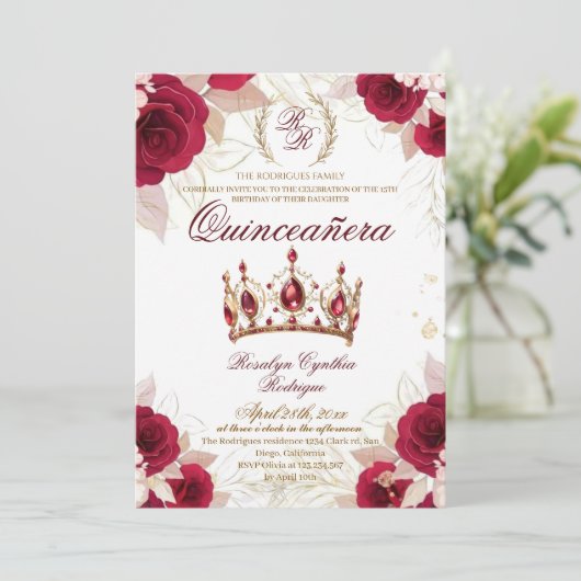 Quinceanera Red Roses Foto 15e verjaardag Kaart (Staand voorkant)