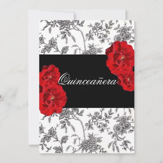 Quinceanera, Red Roses Invitation / Sweet Sixteen Kaart (Voorkant)