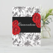 Quinceanera, Red Roses Invitation / Sweet Sixteen Kaart (Staand voorkant)
