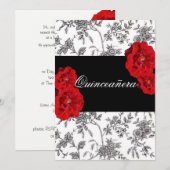 Quinceanera, Red Roses Invitation / Sweet Sixteen Kaart (Voorkant / Achterkant)