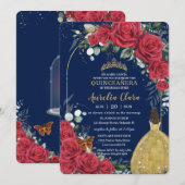 Quinceañera Red Roses Princess Yellow Dress Blue Kaart (Voorkant / Achterkant)