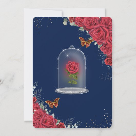 Quinceañera Red Roses Princess Yellow Dress Blue Kaart (Achterkant)