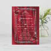 Quinceanera Red Roses & Silver Glitter Kaart (Staand voorkant)